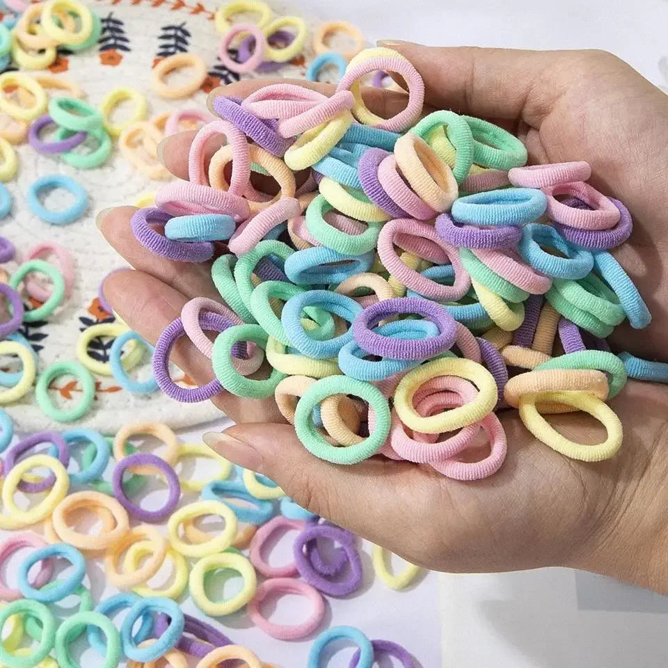 100pcs Colorful Nylon Elastic Hair Bands | Mixed Colors, Polyester Hair Ties for Ponytails, Small Hair Accessories, Qme