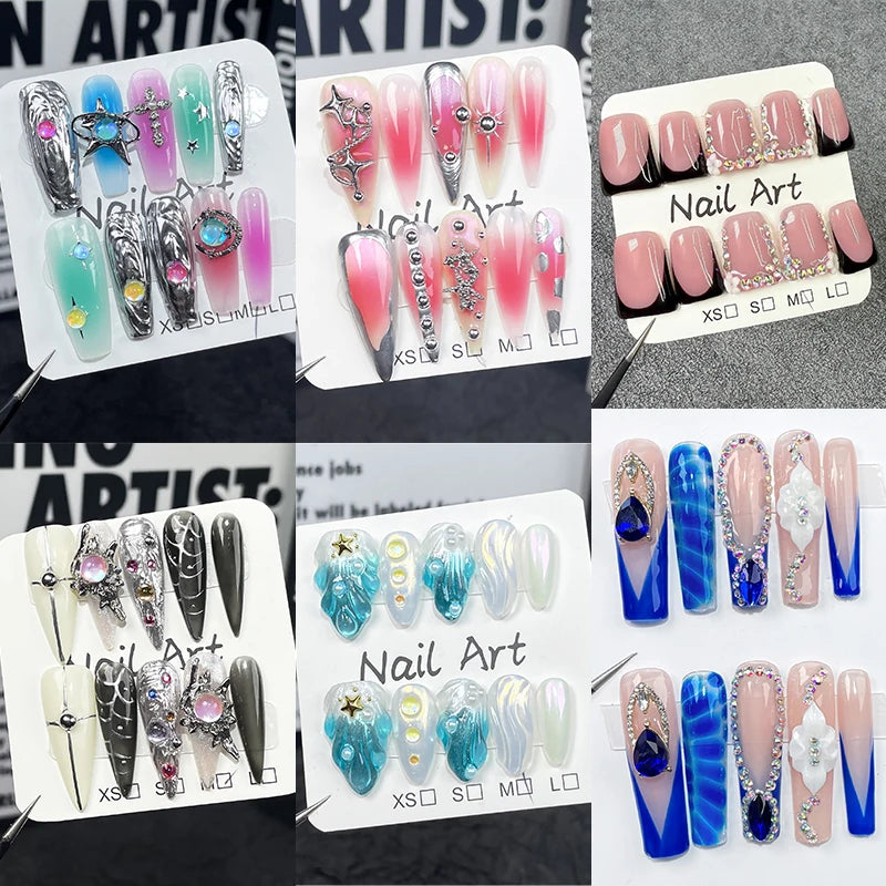 Y2K Cool Spice Girls Black Pink Long Tip Handmade Press Nails Cross Qme