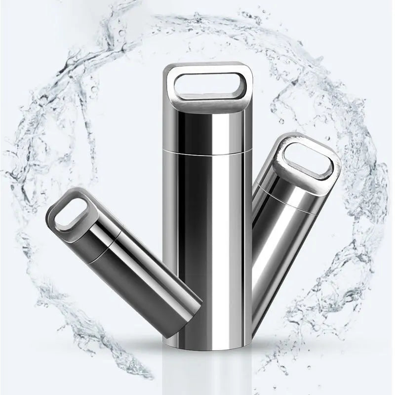 Mini Stainless Steel Sealed Capsule Waterproof Pill Box Camping Qme