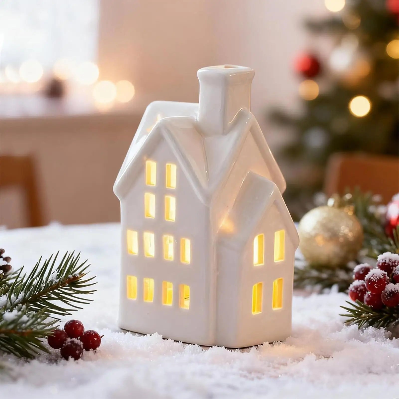 Christmas House Ceramic Light Table Centerpieces Holiday Seasonal Qme