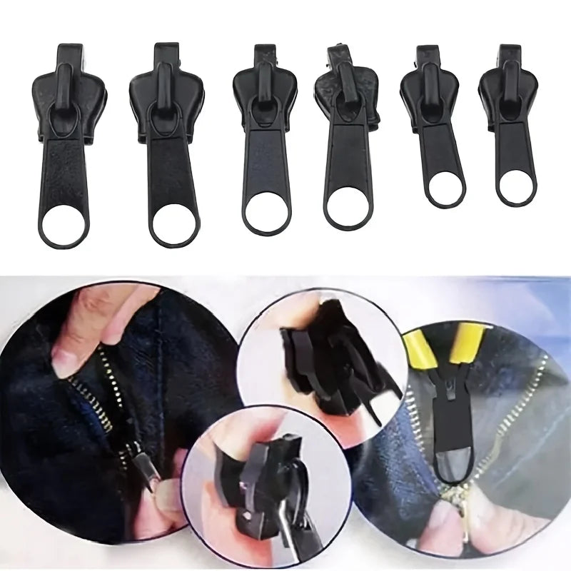 6Pcs Universal Zipper Repair Kit - Instant Zipper Fixed Replacement with Slider, Removable & Reusable Zipper Head, 3 Sizes Qme