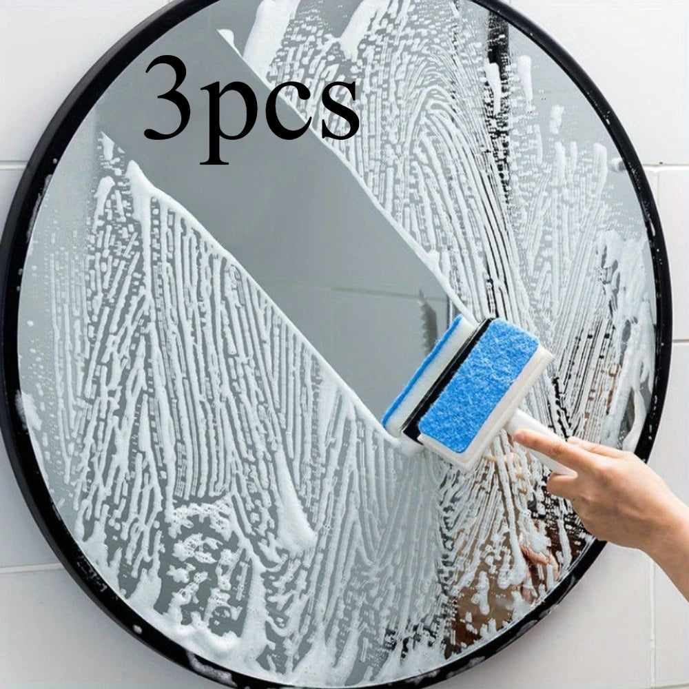 2-in-1 Bathroom Cleaning Brush Double-Sided Glass Scraper, Mirror Wiper, Multi-Functional Tile and Wall Cleaner, No Power Needed Qme 3pcs