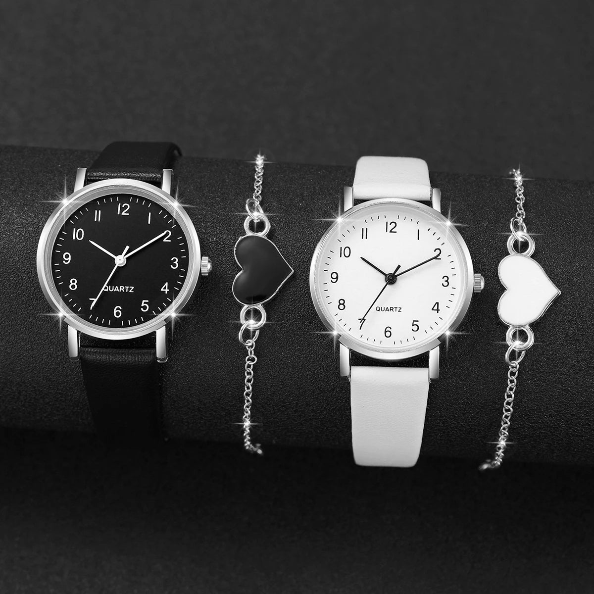 Quartz Watch with Leather Bracelet for Women, Heart Bracelets Without Box, Casual, Small, Female, Fashion, 8 Pieces Per Set Qme 2pcs 2