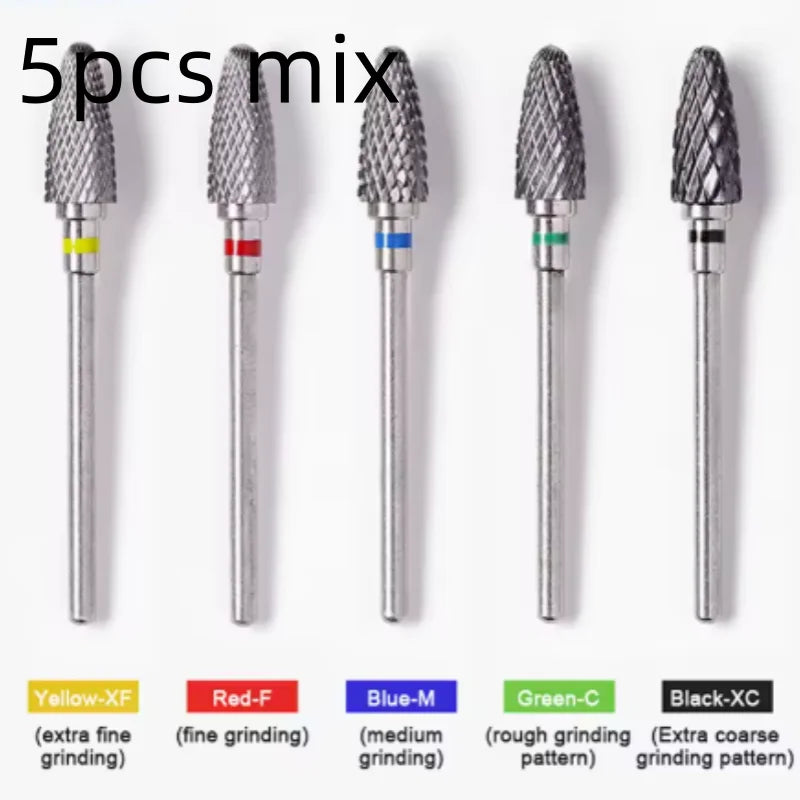 Tungsten Steel for nail Drill Bit Spiral Pattern for nail Buffing Head for Nail Buffing Polishing nail Gel Removal Safe Material Qme 5pcs mix