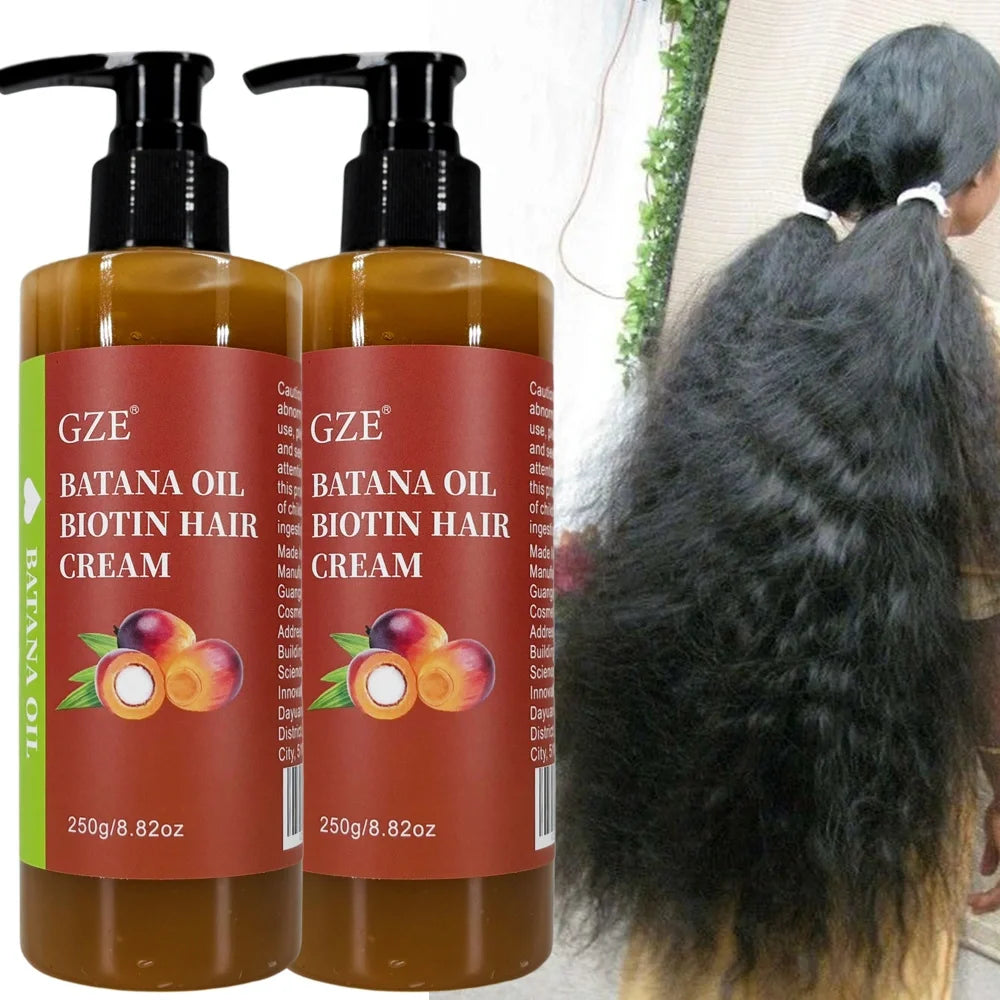 2 Pack GZE Batana Oil Biotin Hair Cream Strong Hair Anti-Breakage Repair Split Ends Silky For Dry Hair Qme