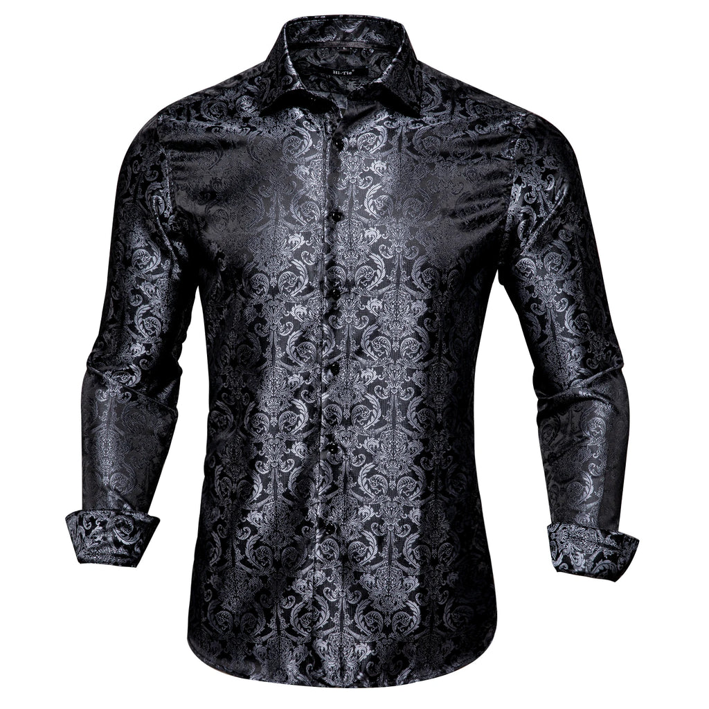 Single Paisley Long Sleeve Shirt Men, Gold or Purple or Black or Blue or Brown, Loose Button Collar Daily Casual Wear Qme