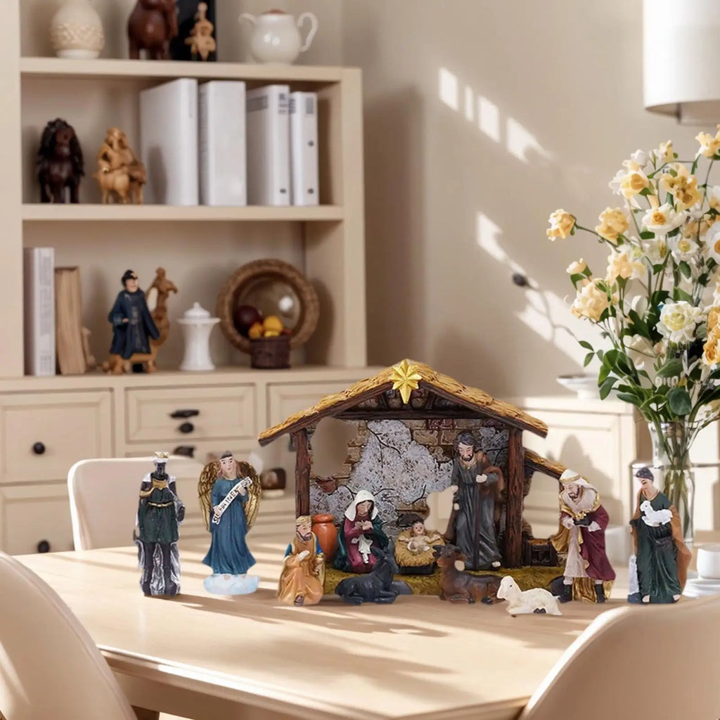 Nativity Figurines Resin Manger Decoration Resin Christmas Manger Nativity Figurine Set For Bookshelf Home Dining Table Mantle Qme
