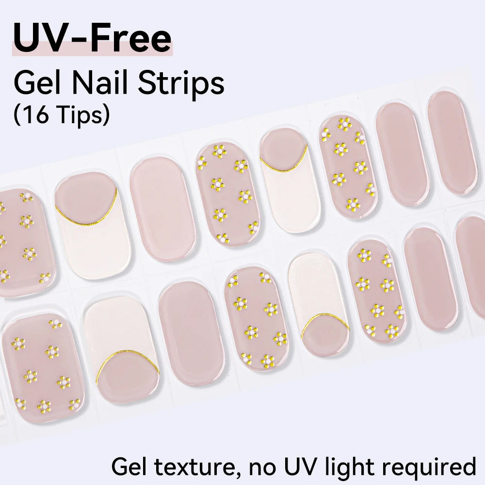 16Tips Pink Red French UV-Free Gel Nail Stickers Sparkly Shinning Qme CMK-0037
