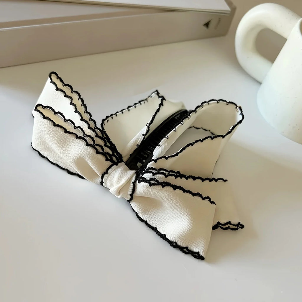 Banana Clip - Ribbon Bow Korean Style Hair Clip for Women and Girls - Resin and Fabric Hair Clip with Classic Bow Design Qme 1pc
