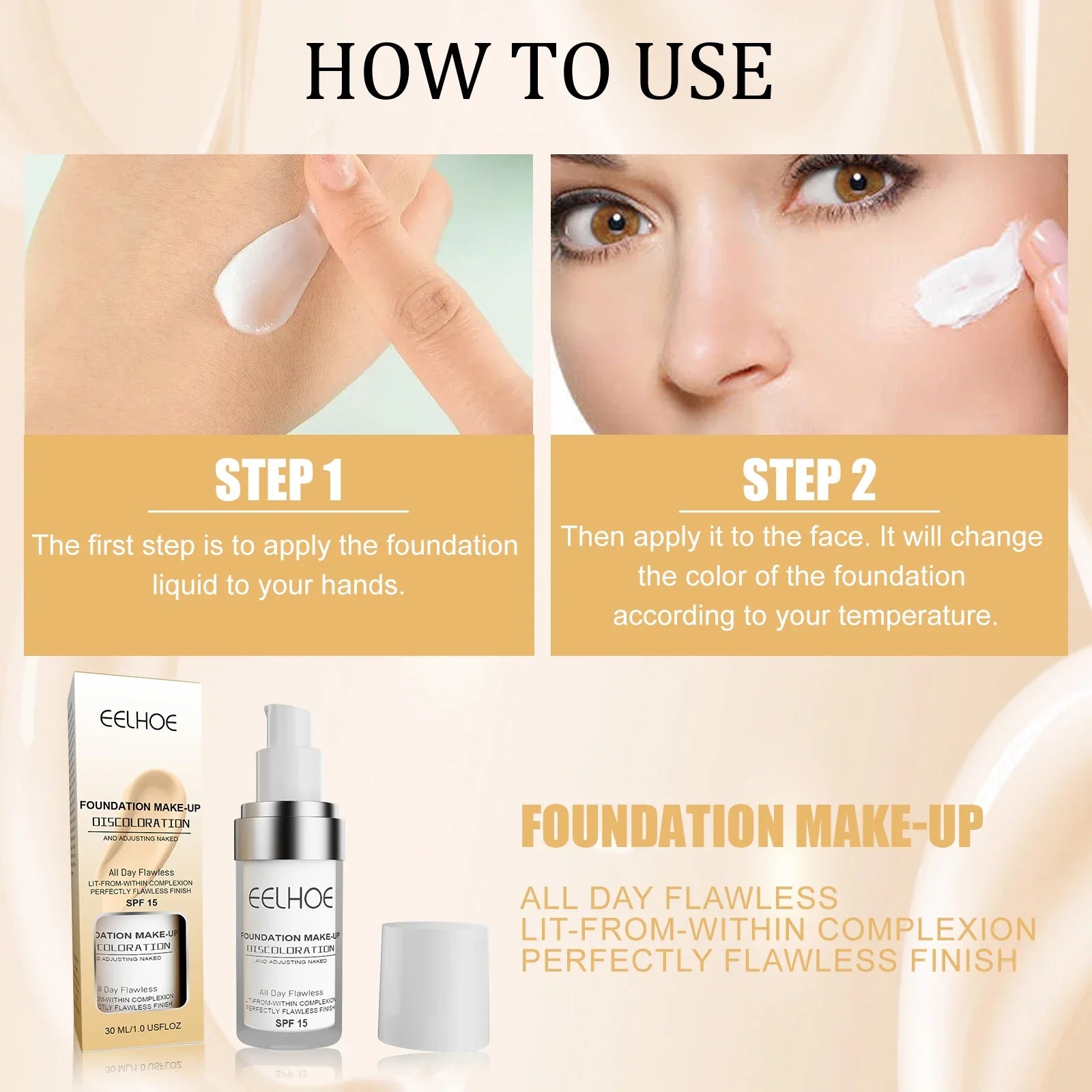 EELHOE Color Changing Liquid Foundation Moisturizing Waterproof No Creasing No Separation Concealer Makeup Products Wholesale Qme