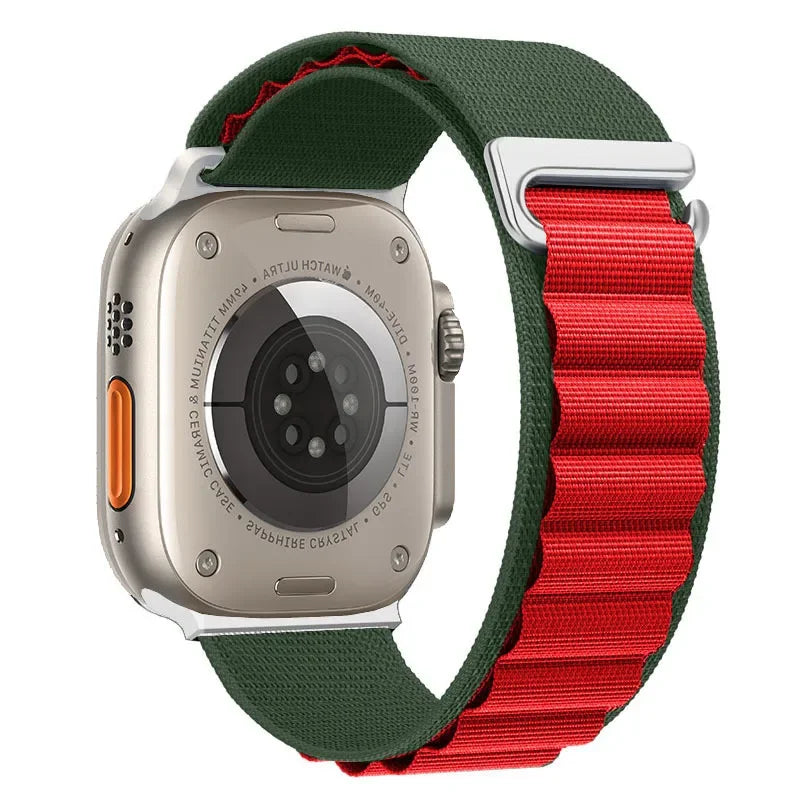 T Suitable for Apple IWatch Watch Strap 49mm 44mm 45mm 42mm Nylon Mountaineering Wear-resistant Woven Strap for Men Qme Green Red 25mm 49MM
