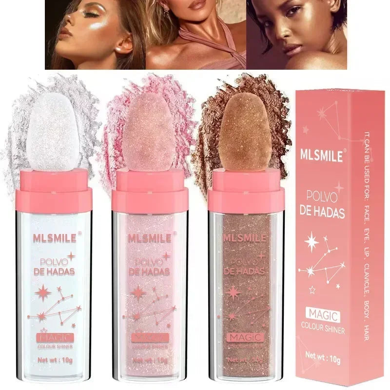 Shimmer Fairy Powder Highlighter Powder White Loose Highlighter Face Body Glitter Wand Makeup Bronzer Illuminator Powder Qme