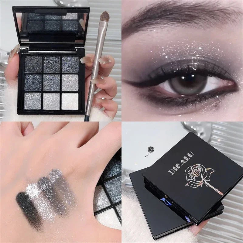 Punk Smoked Black Gray 9 Color Eyeshadow Makeup Palette Dark Color Pressed Glitter for Eyes Shadow Pigment Powder Cosmetics Qme