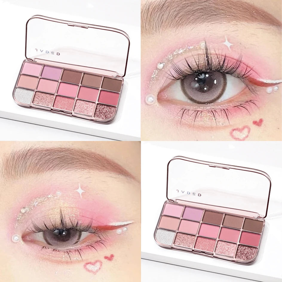 15Colors Nude Pink Eye Shadow Palette Pearlescent Matte Lying Silkworm Brighten Low Saturation Earth Brown Color Daily Makeup Qme