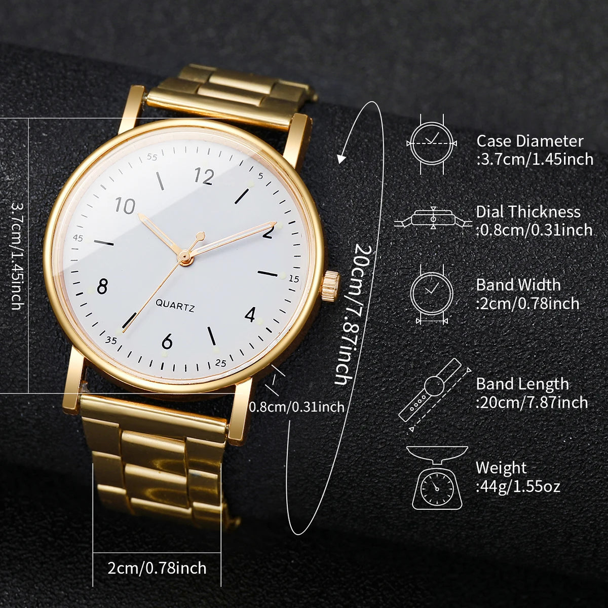 4Pcs Women’s Gold Quartz Watch Set, Minimalist Round Dial Steel Band Wrist Watch with Heart Pendant Bracelet Jewelry Gift Kit Qme