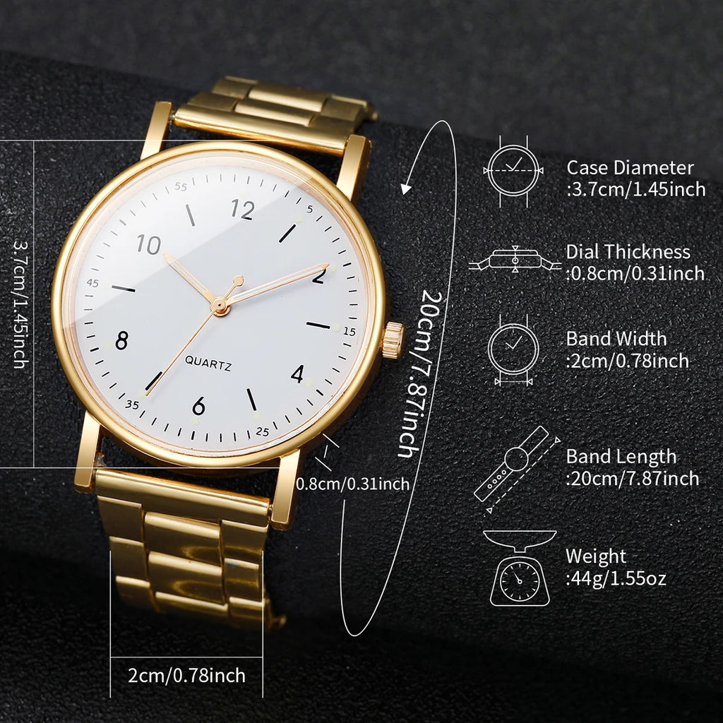 4PCS/Set Golden Simple Digital Disc Steel Belt Women's Watch Unlimited Diamond Set Bracelet Four Piece Set Qme