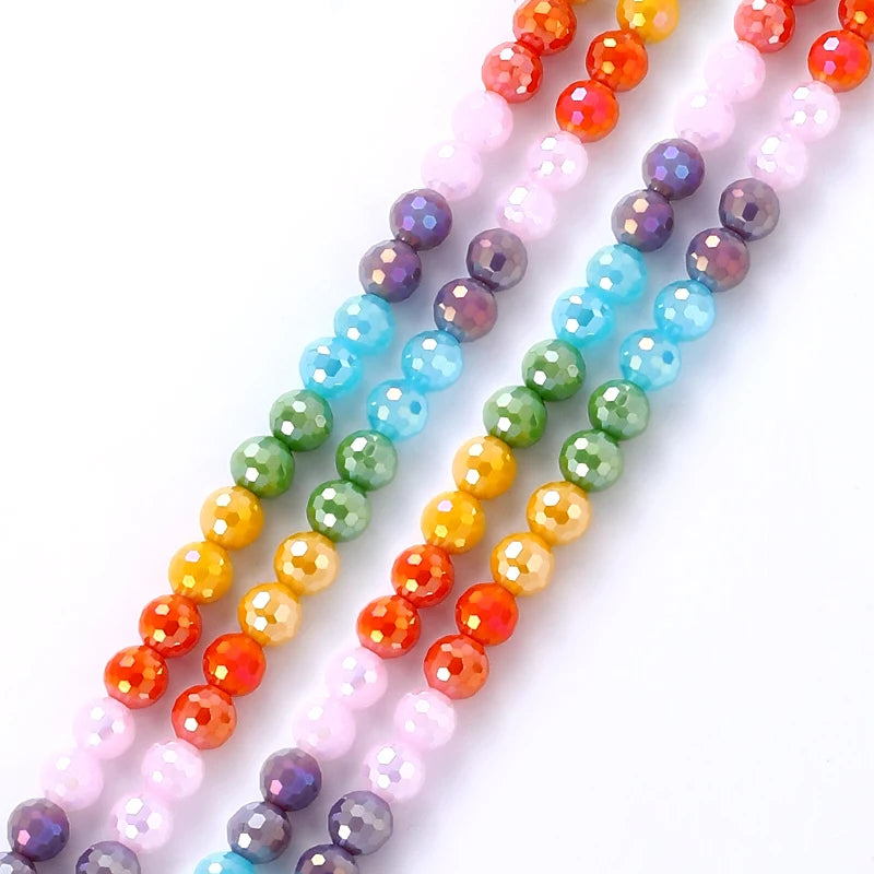 Jewelry Crystal Colorful Faceted Disco Ball Beads 8mm Electroplate Glass Round Loose Beads for Jewelry Making DIY Craft Supplies Qme Color 10 8mm-48pcs