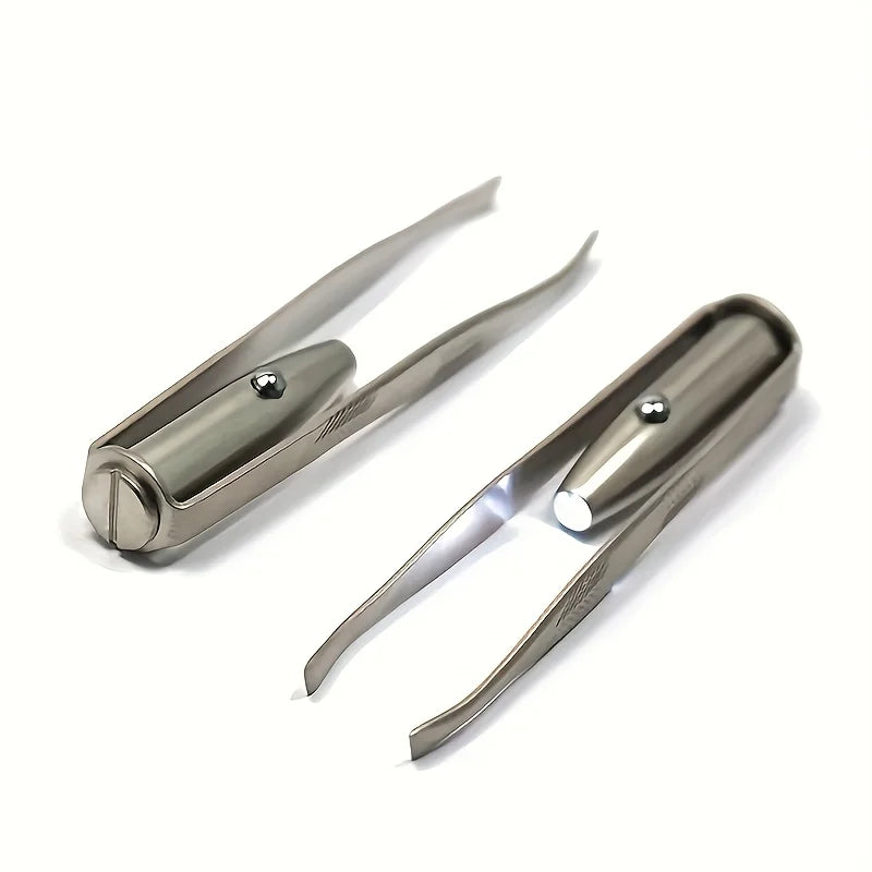 [Upgraded Brow Tweezers] Portable Upgraded LED Light Brow Tweezers | Precision Makeup Tool with Intelligent Design Qme Silvery White Light