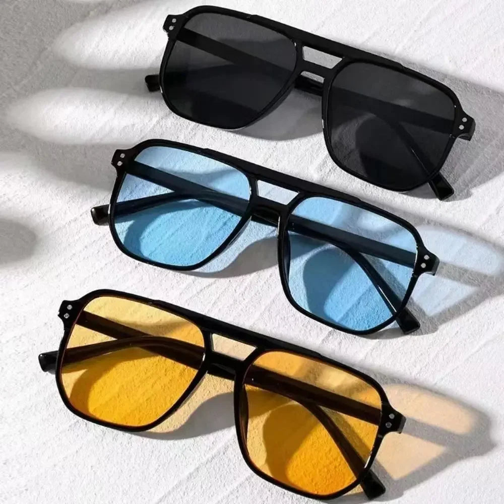 Punk Square Frame Sunglasses Anti-UV Retro Sunglasses Beach Eye Protection Black Shades Glasses for Women Men Travel Accessories Qme