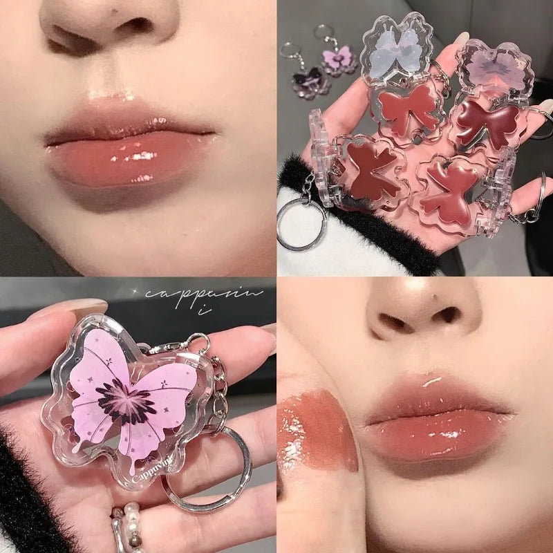 Watermelon Juice Solid Lip Gloss Butterflies-shape Water Gloss Lipstick Lasting Hydrating Lip Tint Waterproof Lip Gloss Makeup Qme 5B