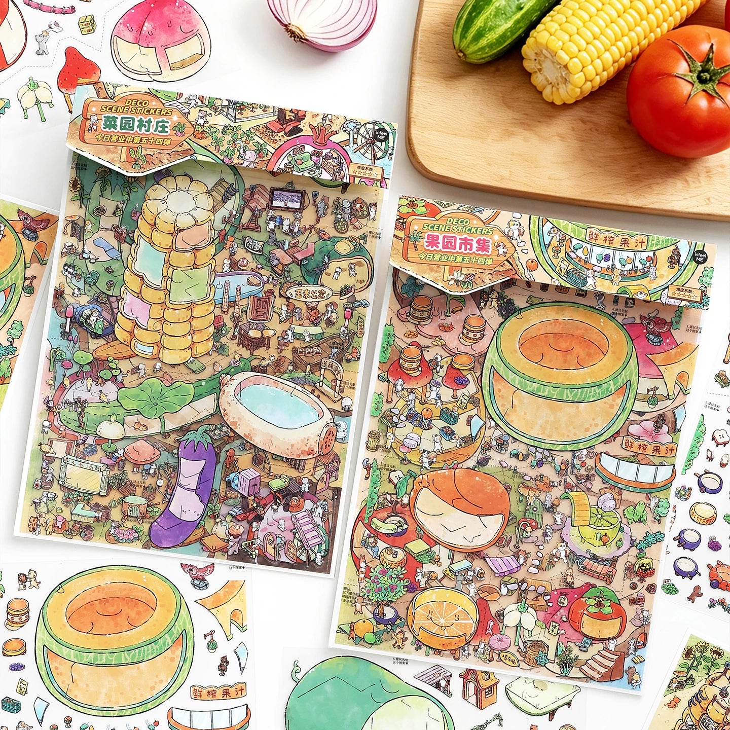 TIANZI 4/8 Pcs Scenes Cartoon Landscape Sticker DIY Cabin Scene Stacking and Pasting Hand Account Decompression Stationery Qme C-8 Pcs