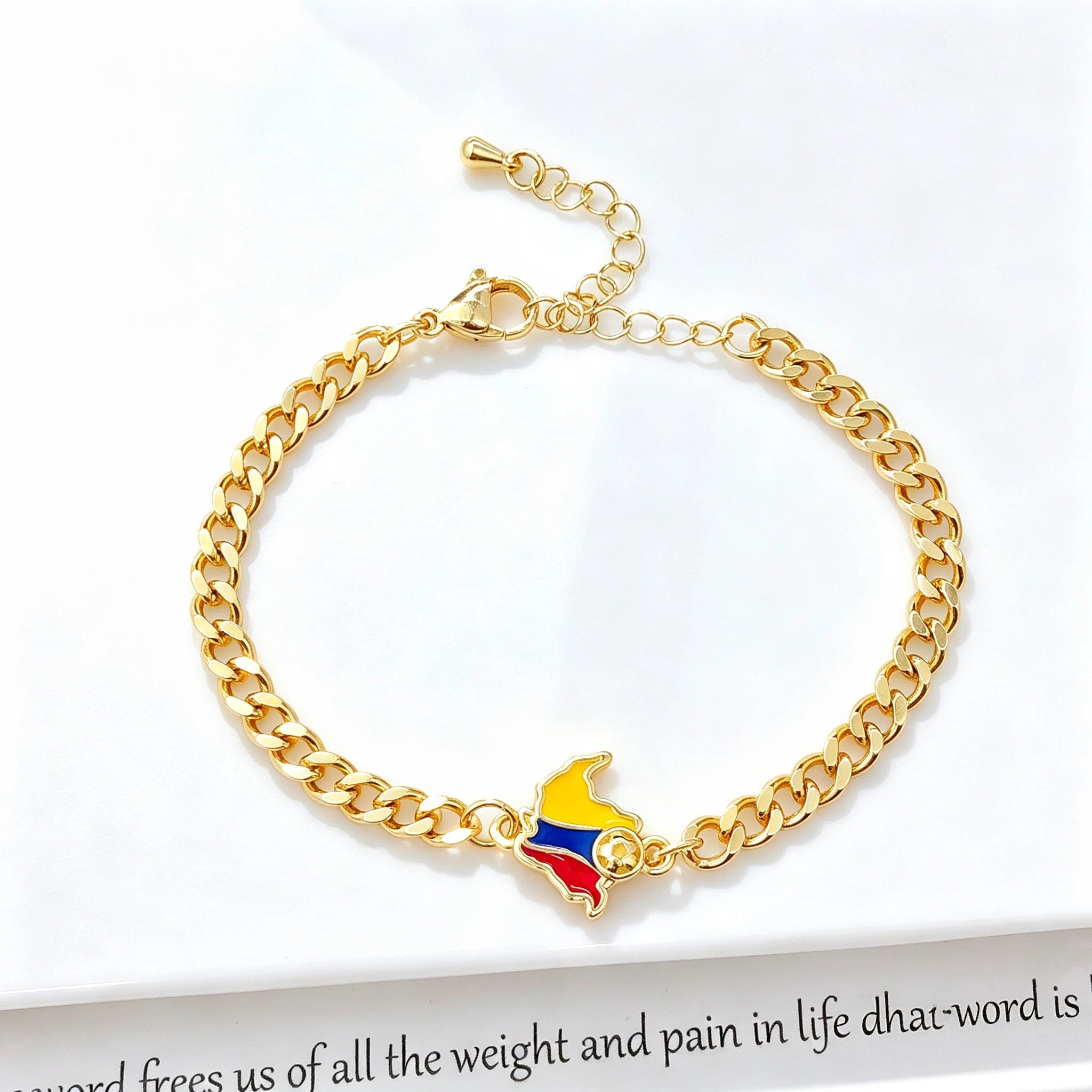 Classic Enamel Art Gold Plated Venezuela Colombia Flag Cuban Chain Bracelet for Men Women Holiday Anniversary Jewelry Fine Gift Qme 3