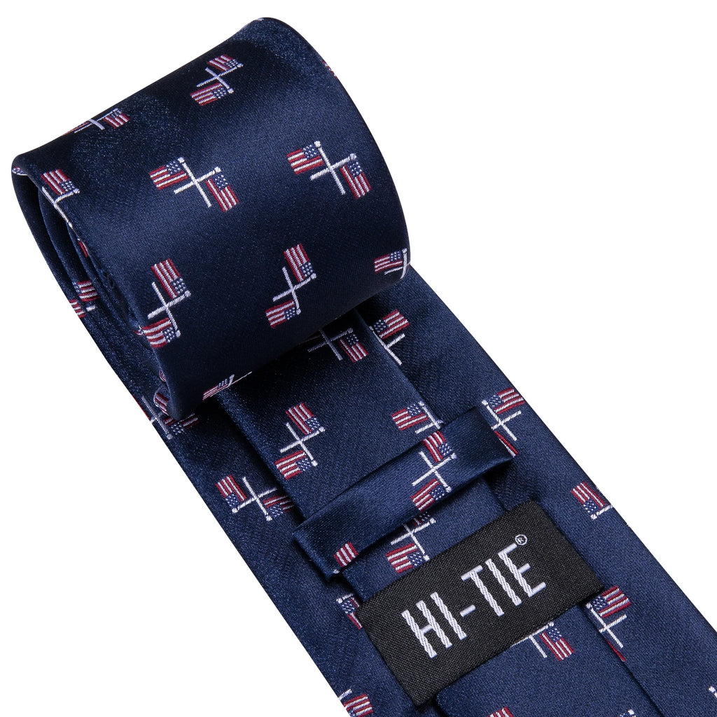 Hi-tie Navy Blue Fashion Mens Elegant Tie Handkerchief Cufflinks Qme