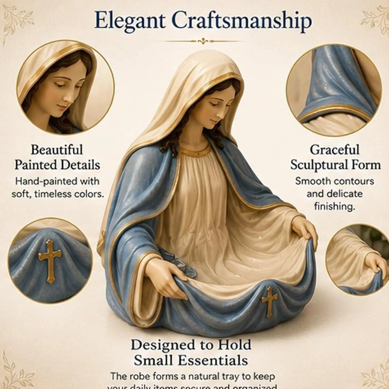 Key Holder Bowl Resin Decorative Elegant Organizer Virgin Mary Qme