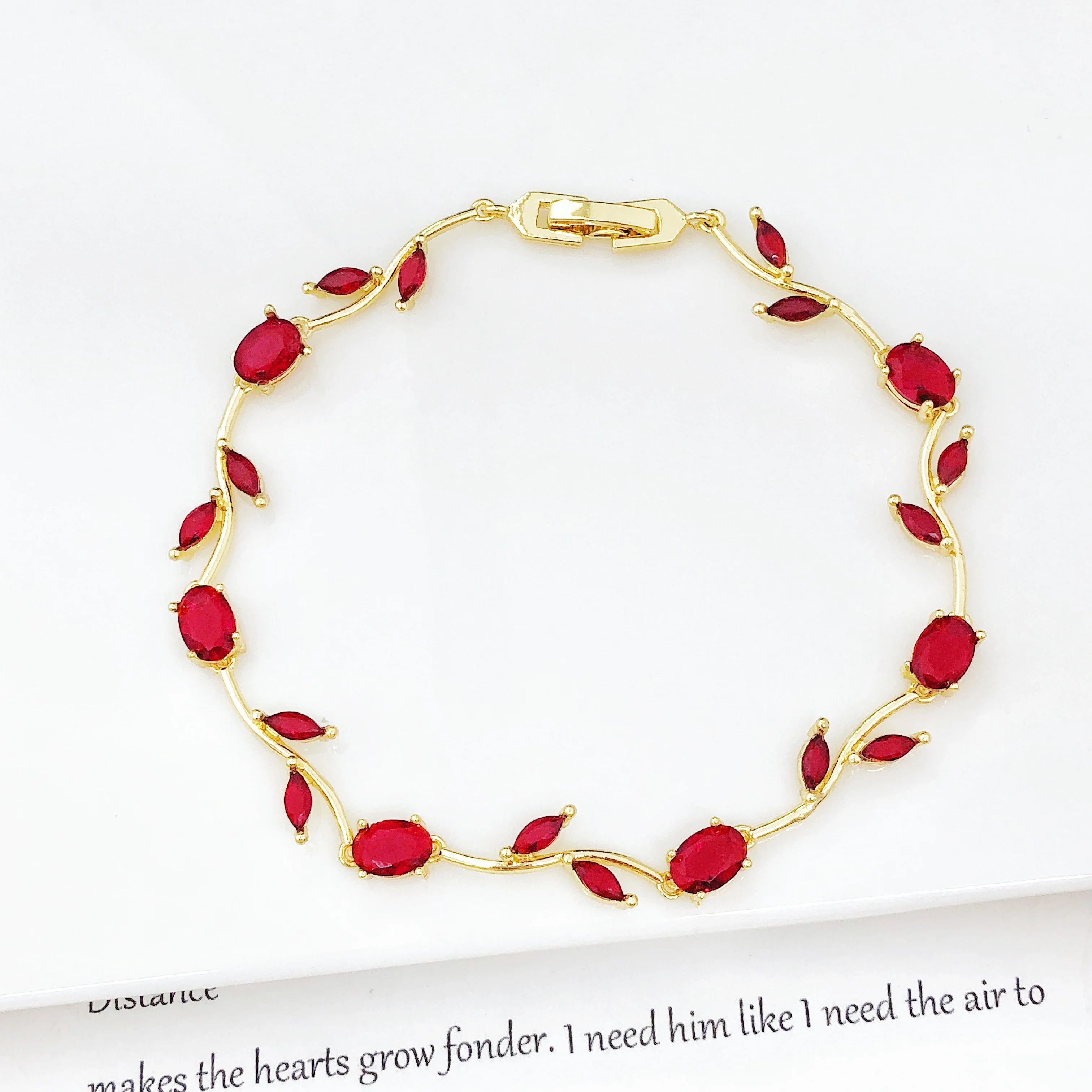 Colorful Trendy Charm Crystal Leaf Vine Flower Rhinestone Bracelet Luxury for Women Girl Party Wedding Gold-Plated Jewelry Gift Qme 6 21cm