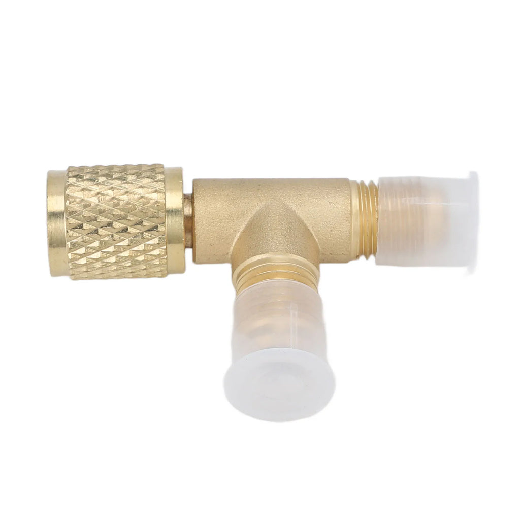 1/4 Inch SAE Brass Tee Adapter with Valve Core & Quick Coupler Heavy Duty Structure Refrigeration Connector for R22 R12 R134a Qme