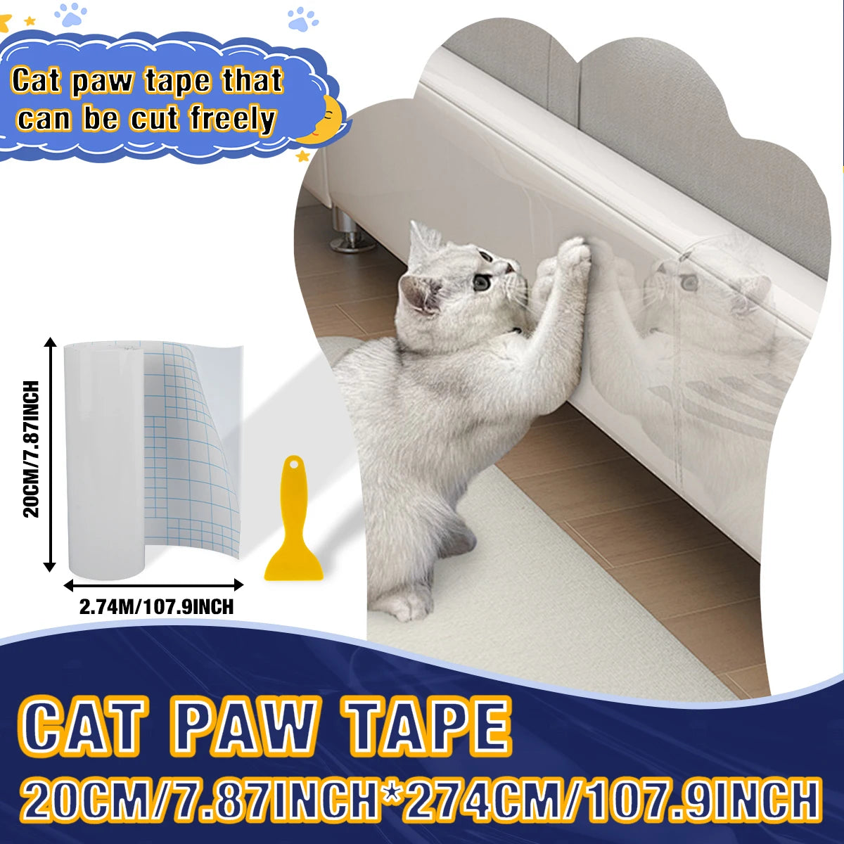 Cat Scratch Deterrent Tape Furniture Protectors From Cats Transparent Self-Adhesive Pet Training Tape for Sofa Furniture Sticker Qme 20cmX274cm