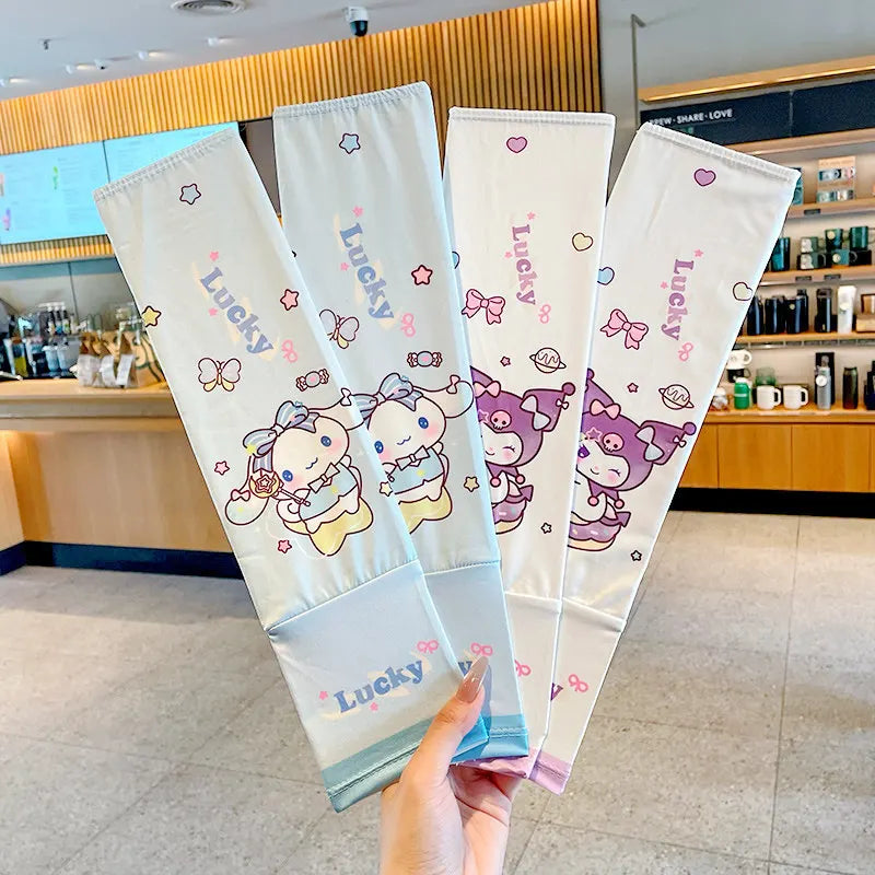 Hello Kitty Kuromi Sun Protection Arm Sleeves—Breathable Cooling Arm Sleeves for Students—UV-Protective Cooling Silk Arm Sleeves Qme 28