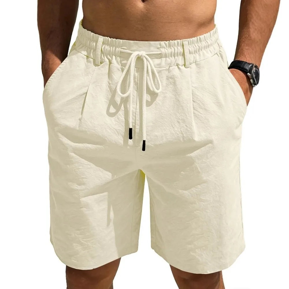 Smooth Flexible Elastic Waist Men's Shorts Drawstring Lightweight Five Quarter Pants Loose Fit Quick Dry Sweatpants Streetwear Qme Apricot XXXL