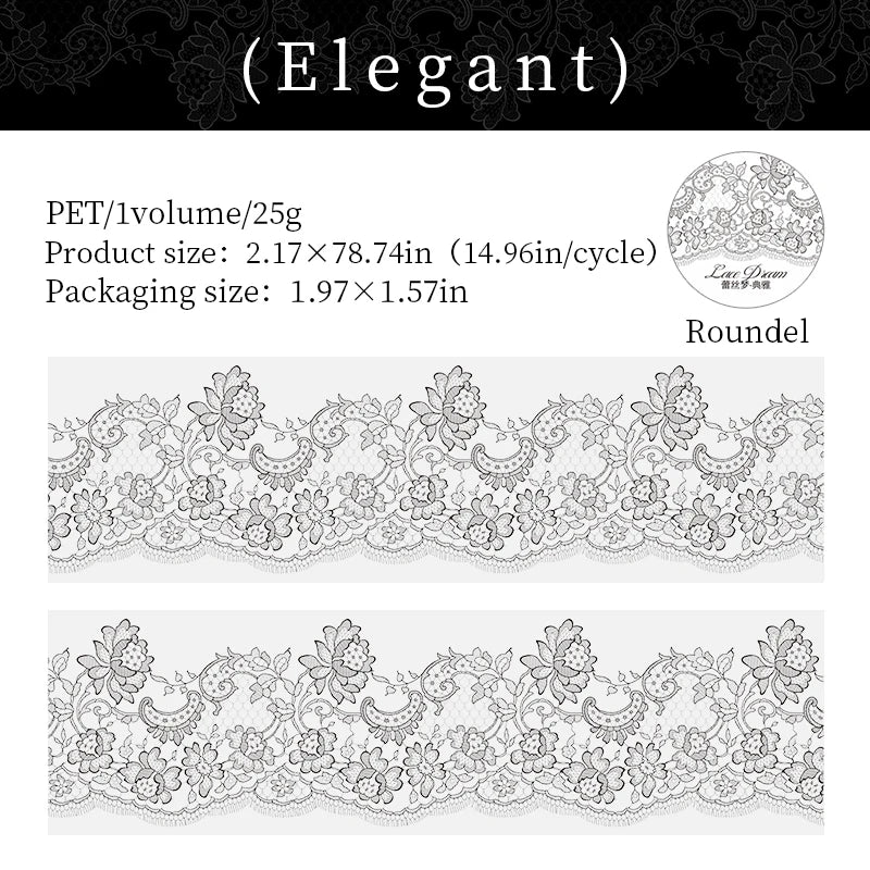 55mm*2m Black White Lace PET Tapes DIY Scrapbooking Junk Journal Aesthetics Decor Diary Collage Masking Tape Stationery Supplies Qme A