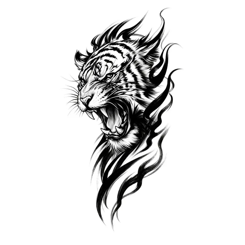 Tattoo Sticker Temporary Tattoo Herbal Juice Waterproof Long Lasting Tiger Pattern Body Art for Men Arm Qme