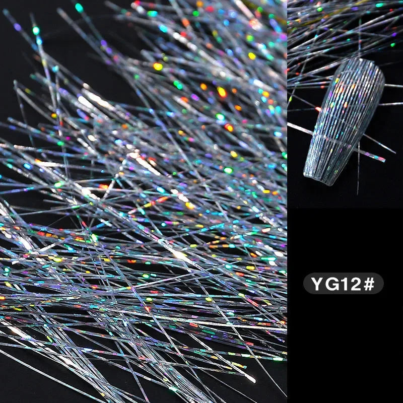 1 Bag Fluorescent Thread Nail Sticker Laser Glitter Mesh Net Line Tape Decals Holographic 3D Silk Foils Nail Art Decorations Qme YG12