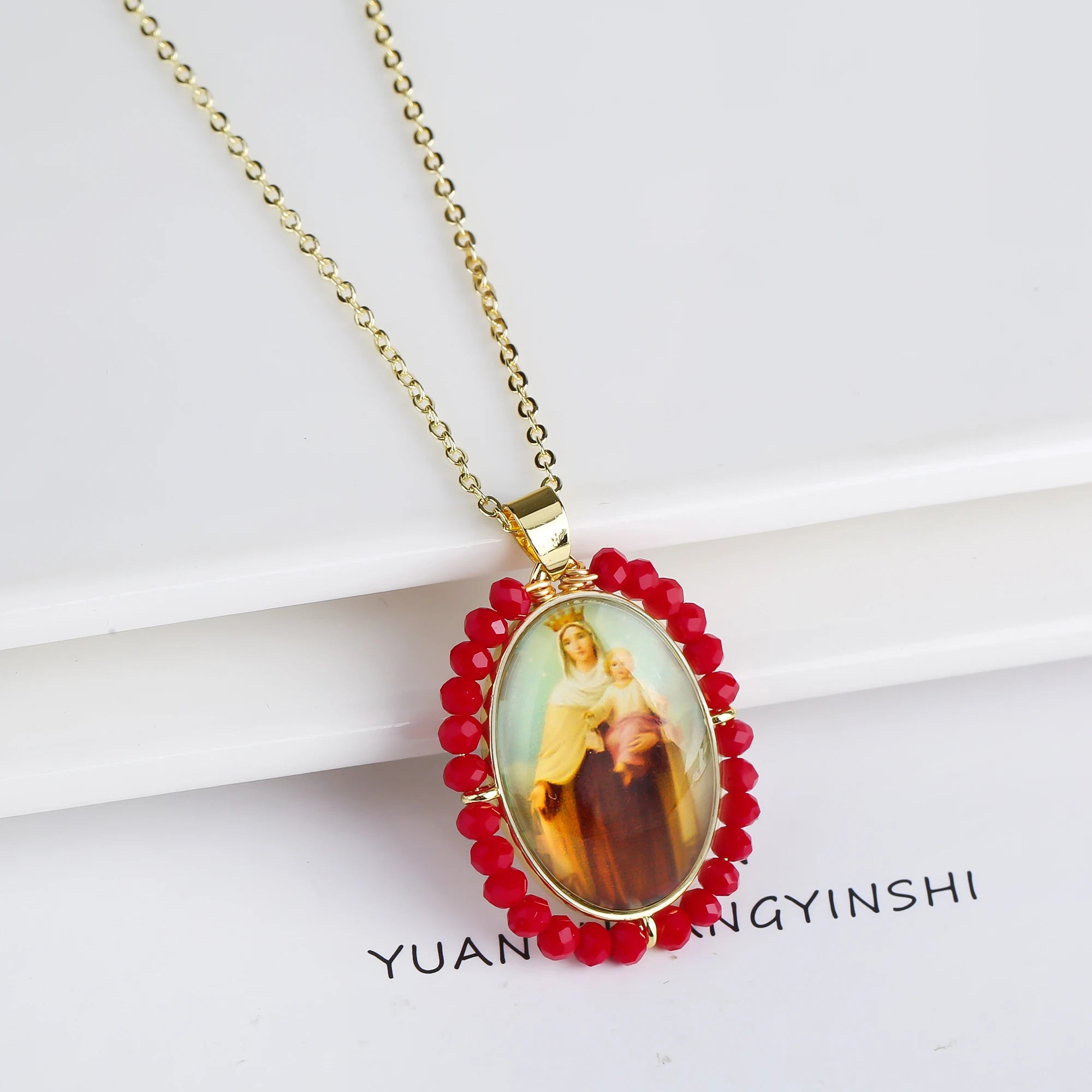 New Creative Crystal Religious Figures Photo Pendant Necklace Personalized For Women Men Copper Neck Jewelry Holiday Gifts Qme 6