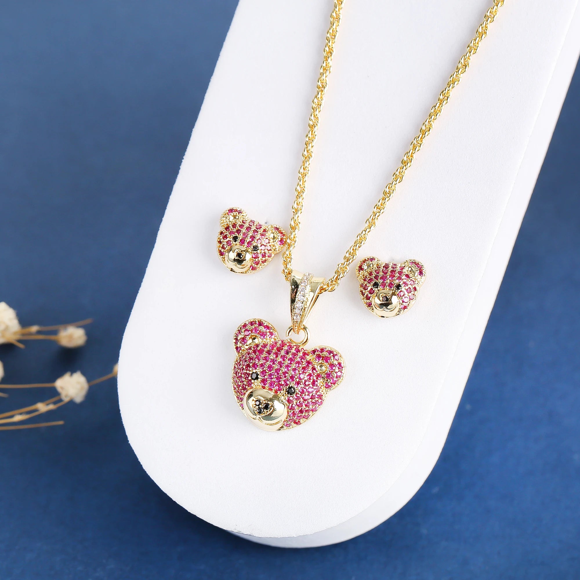 3pcs Exquisite Shiny White Red Zirconia Bear Jewelry Set Necklace Earrings Ring Cute Animal Jewelry Accessories For Women Girls Qme 2PC 4