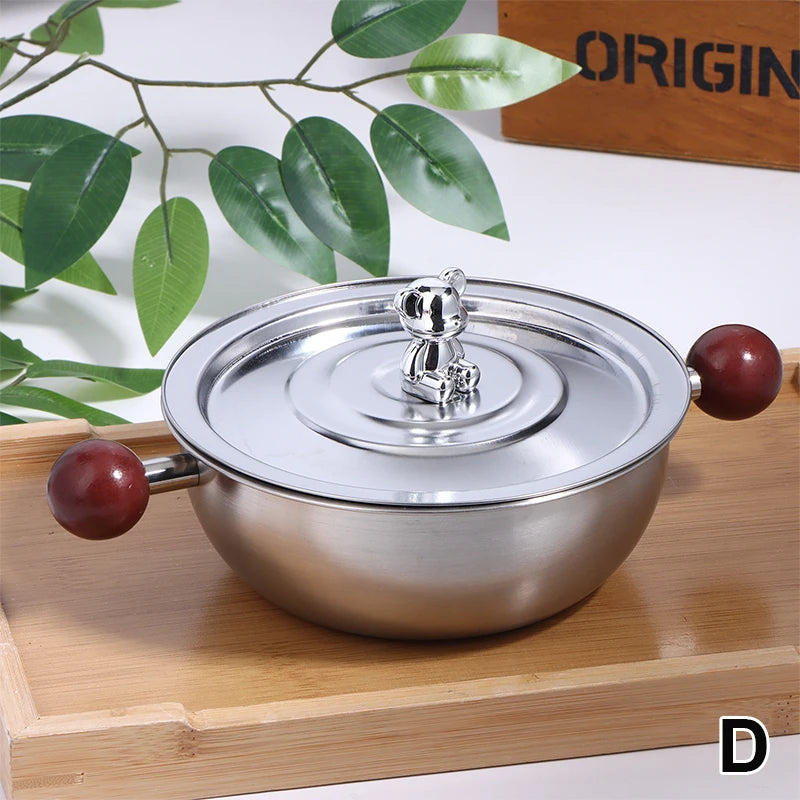 Single-person Heat-resistant Stainless Steel Pot Wood Handle Kitchen Qme D