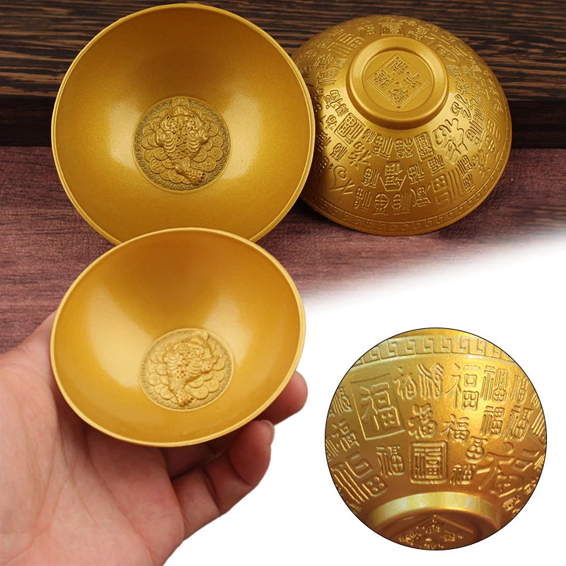 Blessing Bowl Golden Spiritual Decorative Fu Ornament Wealth Qme