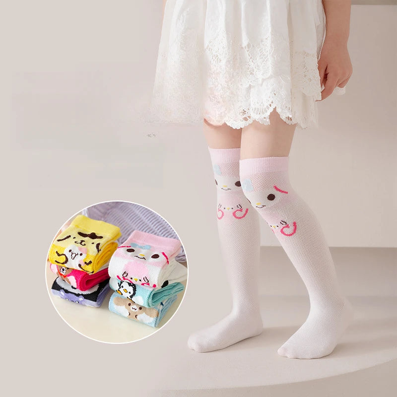 Hello Kitty Kuromi Knee-High Socks Summer Mesh Breathable Korean-Style Socks Cute Cartoon Student Over-the-Knee Socks Qme