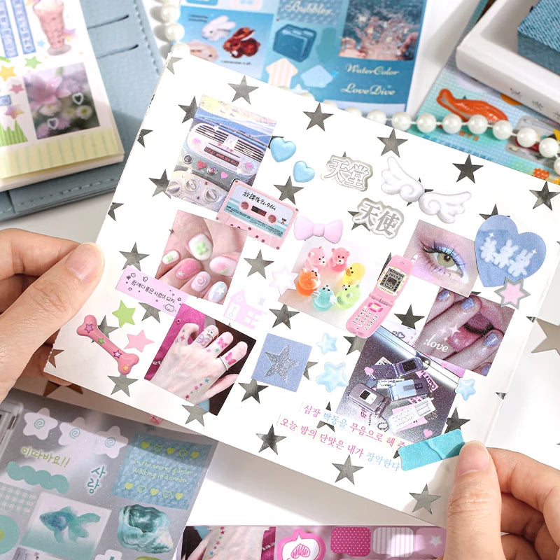 24/48 Sheets Die cut Stickers book Cartoon Aesthetics Decorative handmade Scrapbooking supplies Japanese Stationery Stickers Qme