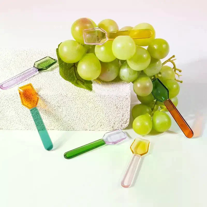 Cute Style Colorful Glass Dessert Spoon Heat Cold Resistance INS Style Ice Cream Spoon Short Handle Coffee Spoon Ice Cream Qme
