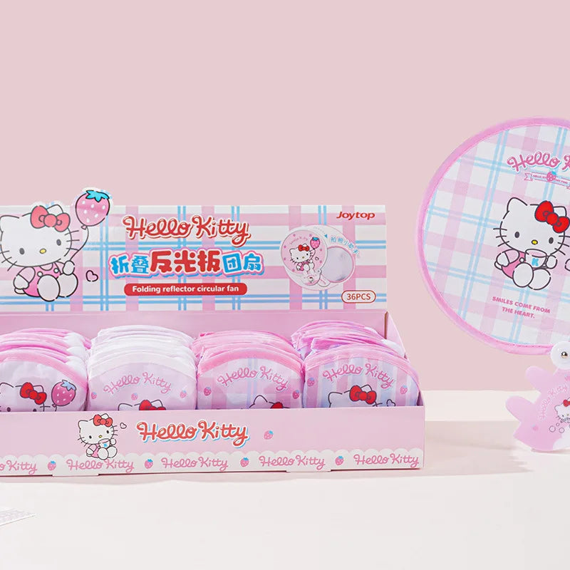 Hello Kitty Folding Reflector Fan Cute Cartoon-Style Portable Selfie Reflector for Students Qme 3Random Single-Chip