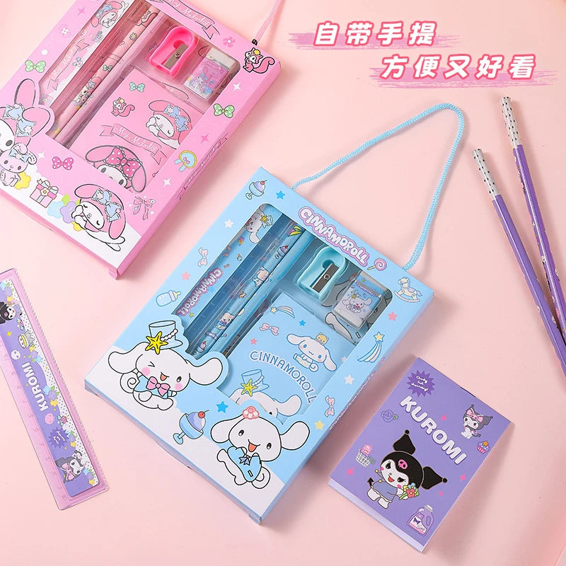 Hello Kitty Kuromi Stationery Set Student Birthday Gift Box Event Prizes: Ruler, Pencil, Eraser Qme