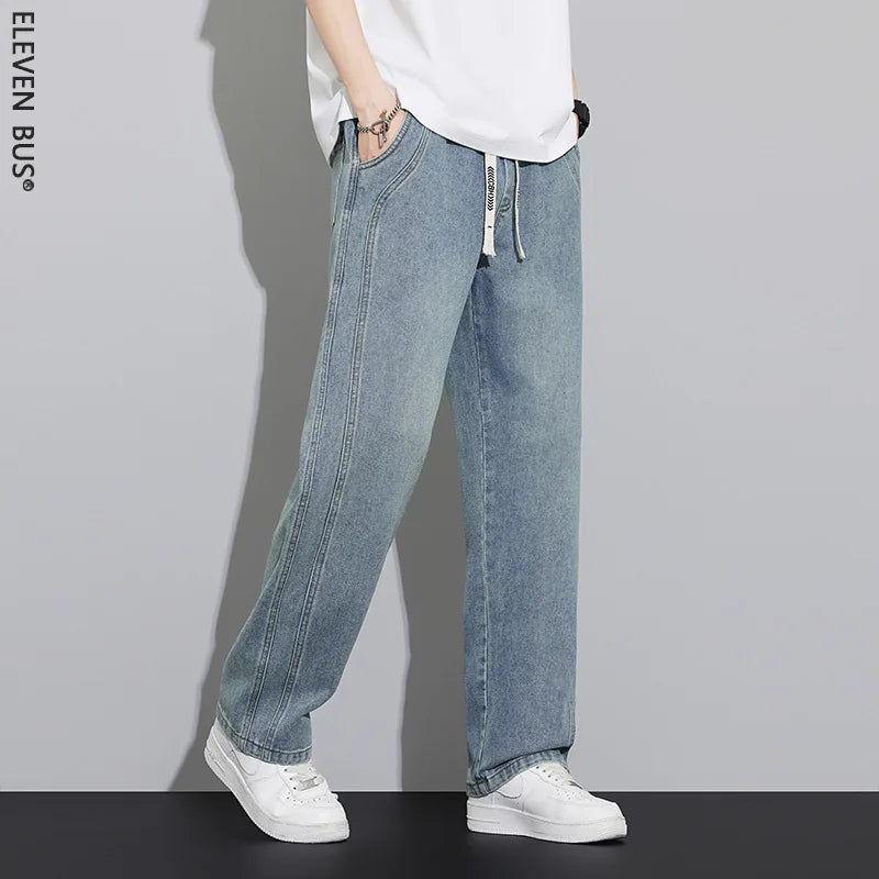 Summer work jeans men's street fashion denim jogging pants men's loose harem jeans, loose straight wide-leg jeans Qme