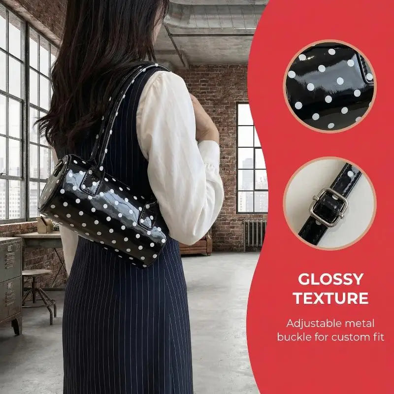 Korean Polka Dot Crossbody Bag Barrel Shape Mini Handle Purse Daily Casual Shoulder Bag Women's Cute Elegant Underarm Bag Qme