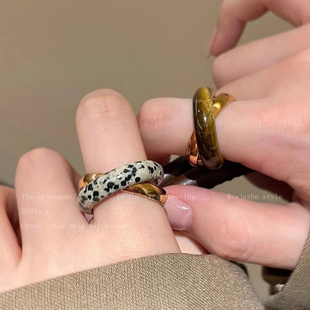 Fashion Sense of Design Charm Double Layers Spotted Metal Round Circle Rings Women Gold Plated Alloy Popular Finger Ring Qme