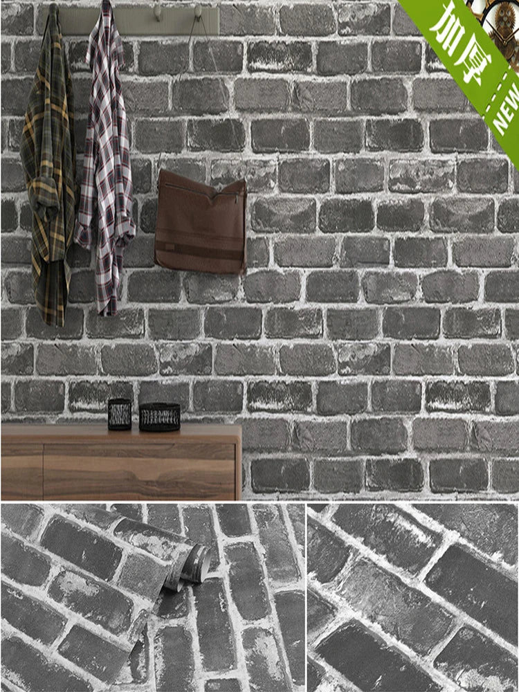 Retro Antique Brick Pattern Brown Red Gray PVC Self-adhesive Qme