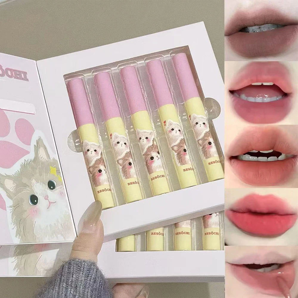Lip Mud Kawaii Cat Velvet Nude Lipstick Matte Texture Silky Easy Qme